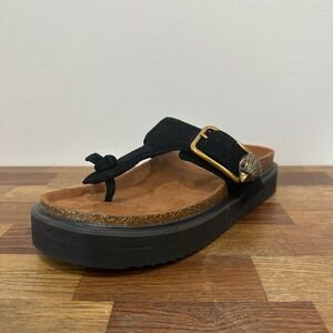 Kurt Geiger Black Sandals with Gold Buckle and Platform Sole
